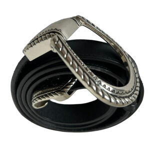 Chicos Black Leather Hook Silver Tone Belt